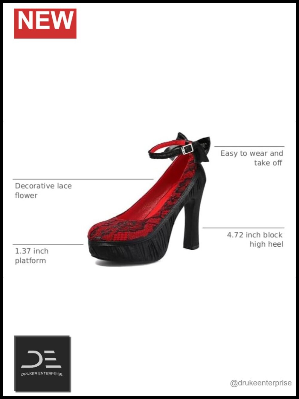 Gothic Mary Jane Platform Pumps Lace Flower High Heels Women's Punk Shoes - Picture 2 of 6